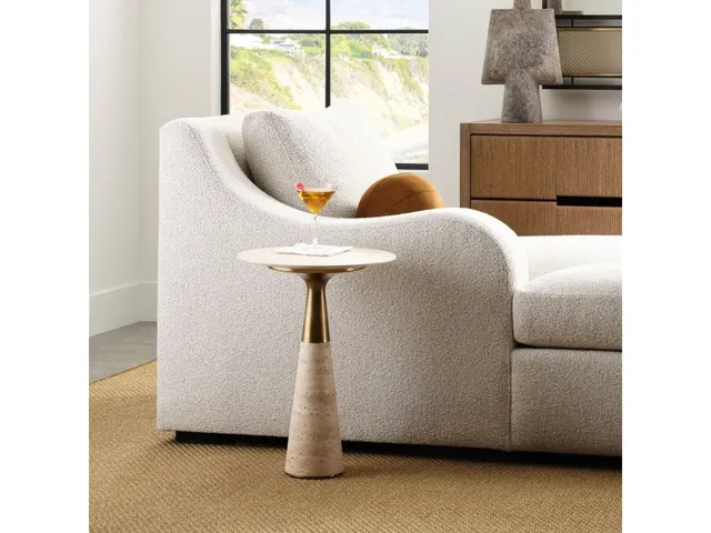 Pier Accent Table - Beige Travertine