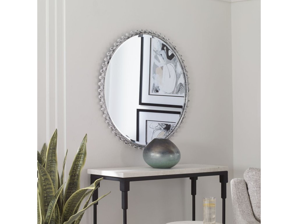 Taza Round Mirror, Antique White - image 4