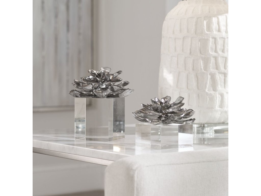 Indian Lotus Sculptures, S/2 - image 1