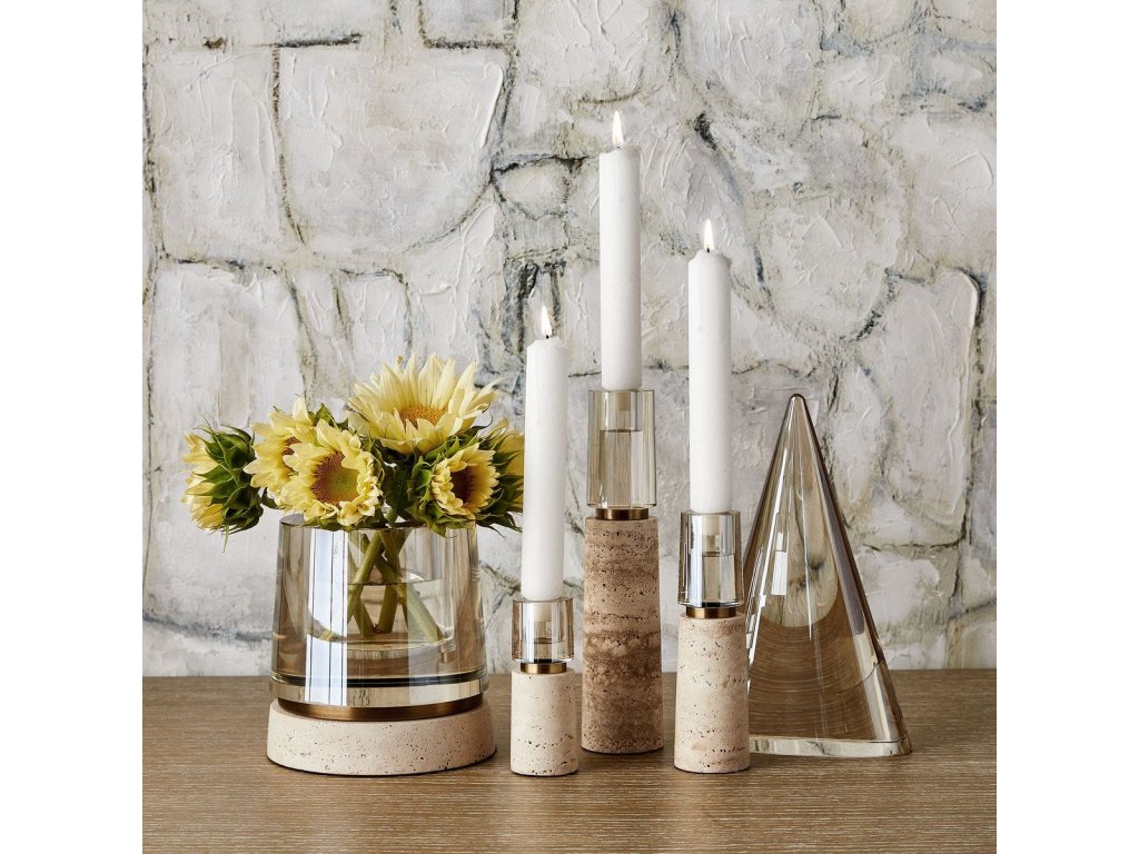 Optic Candleholders - Travertine, S/3 - image 1