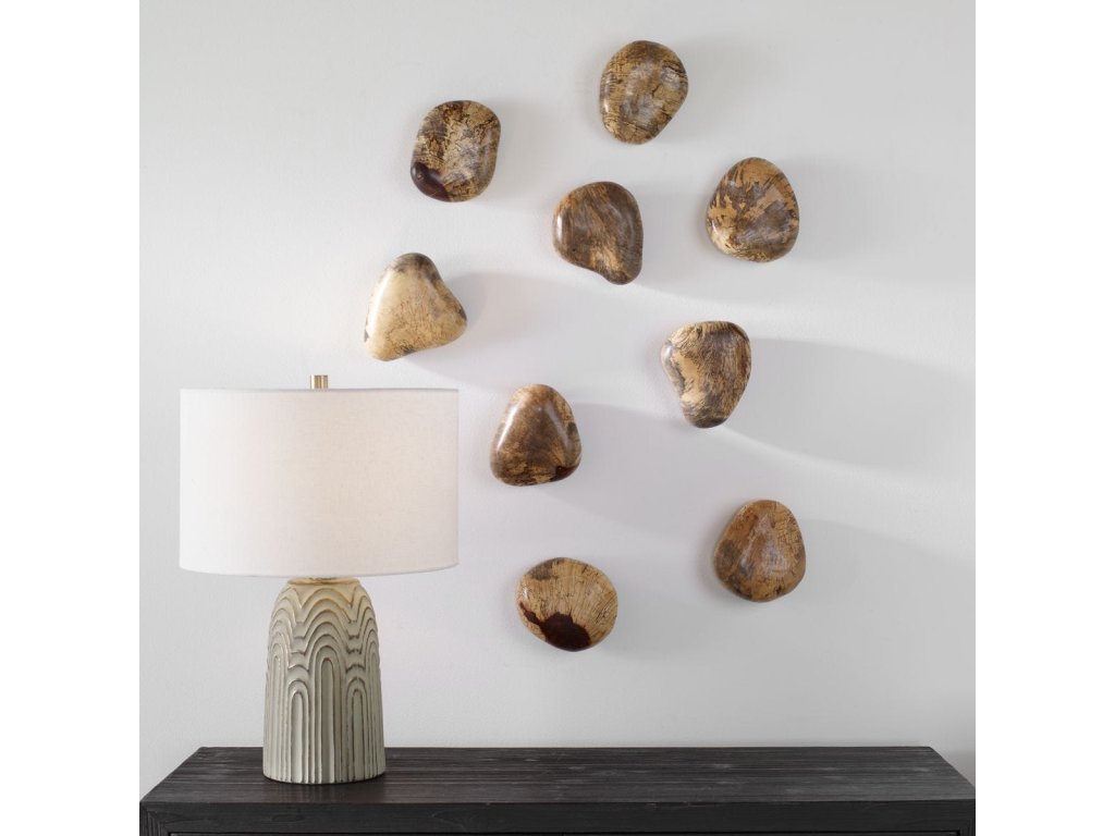 Pebbles Wood Wall Decor, Blonde, S/9 - image 1