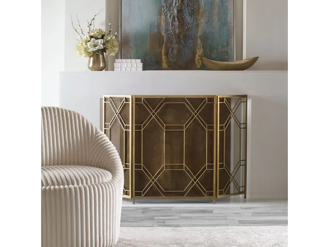 Rosen Fireplace Screen, Gold