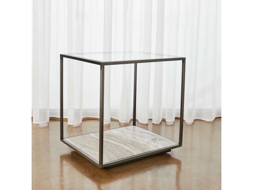 Floating Plane End Table - Travertine/Bronze - image 5