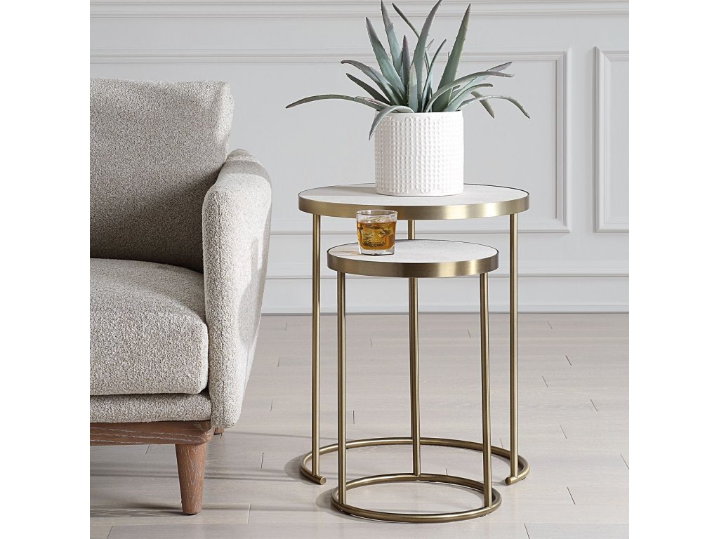 Aragon Nesting Tables, S/2, White - image 2