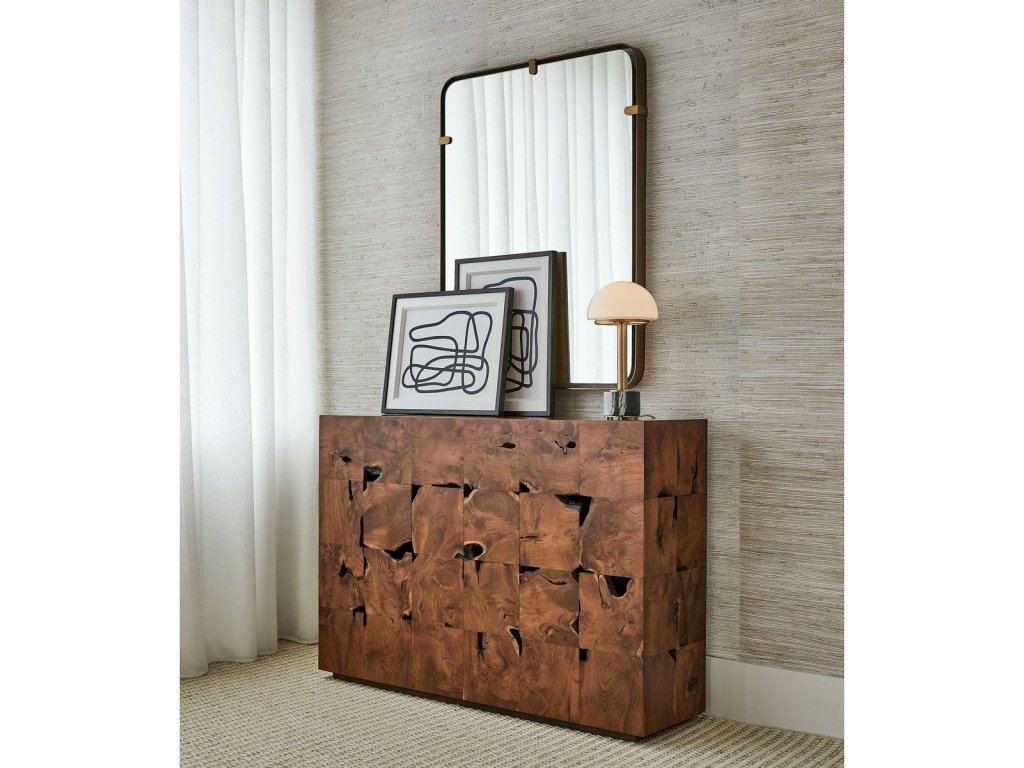 Teak Tac Toe Console Table - Caramel - image 1