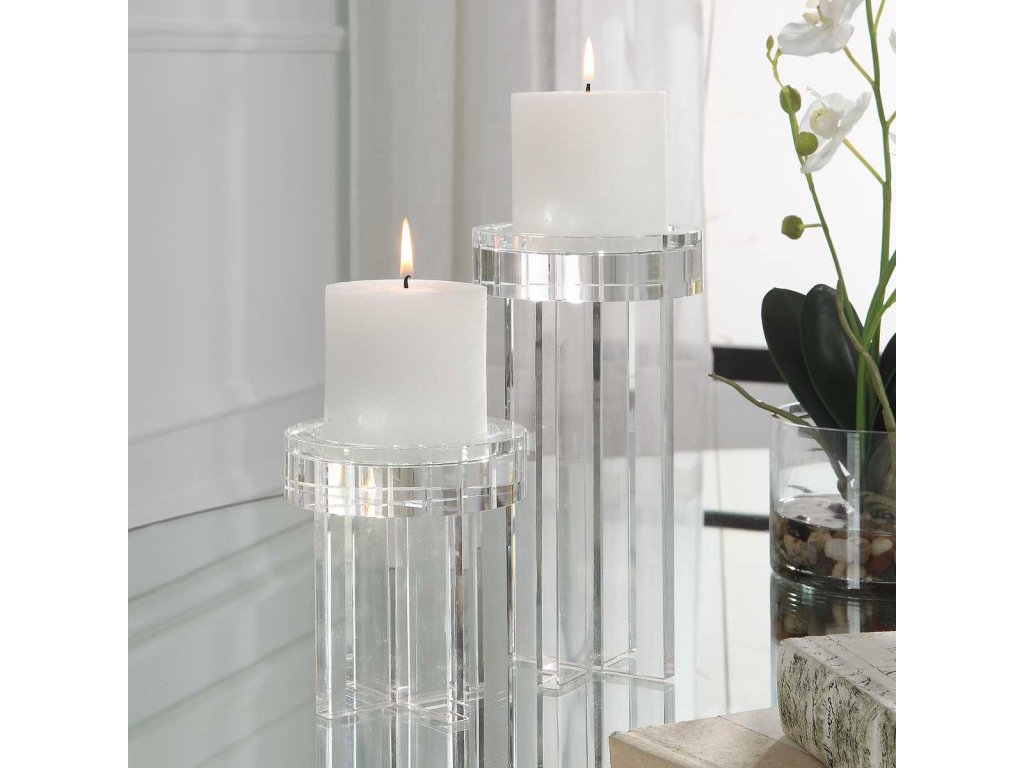 Crystal Pillar Candleholders, S/2 - image 1