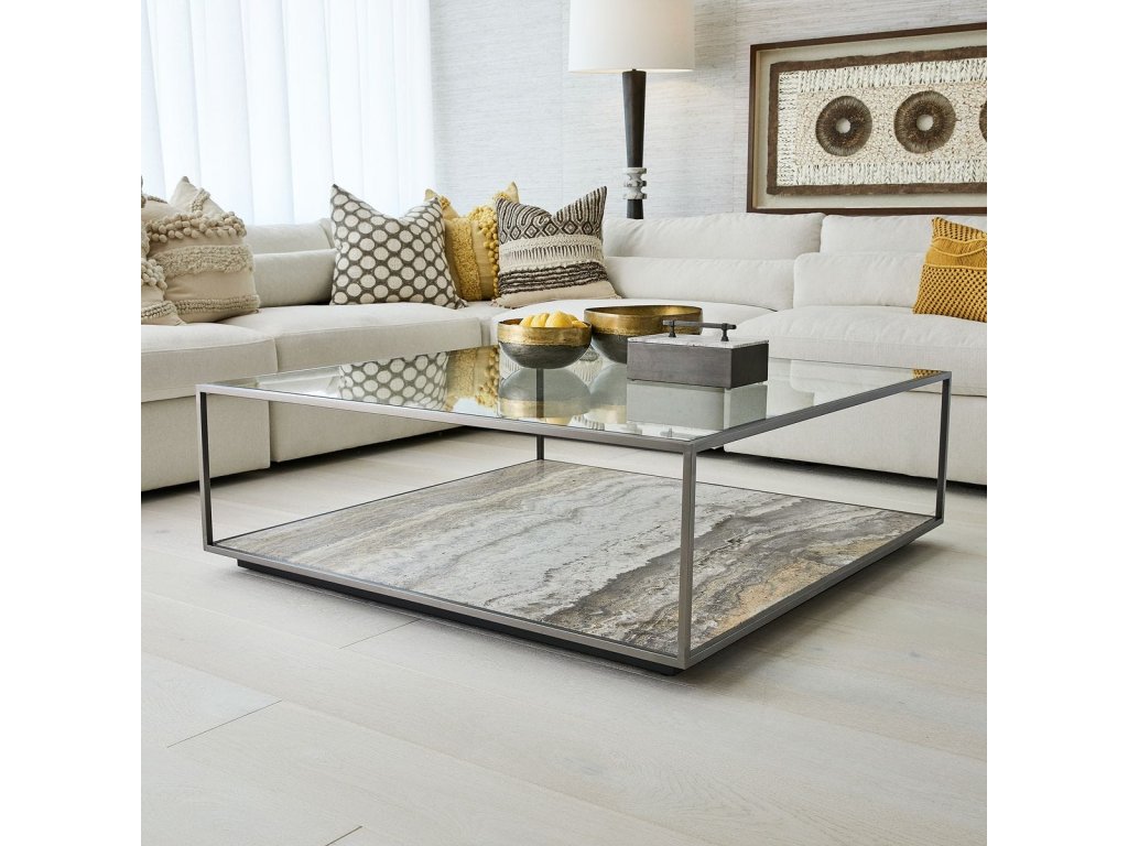 Floating Plane Coffee Table - Travertine/Bronze, 2 Cartons - image 3