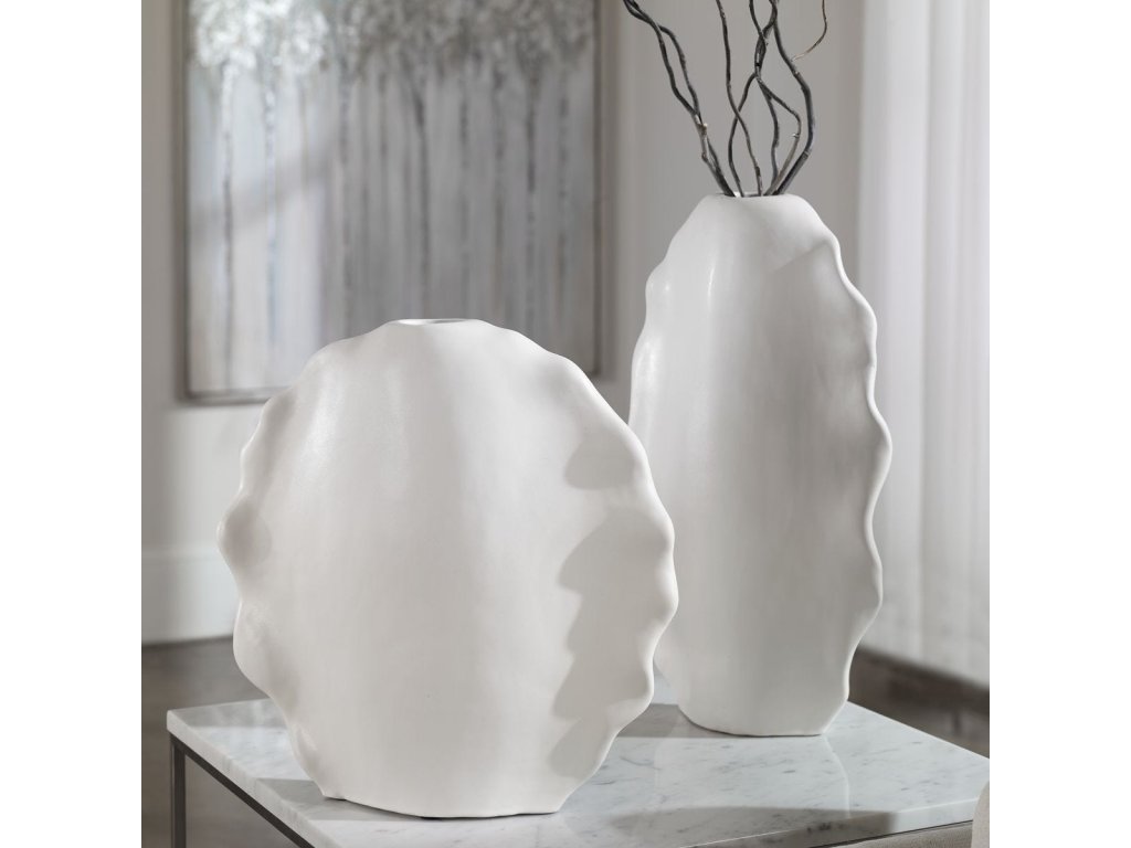 Ruffled Feathers Outdoor Vases, White, S/2 - image 1