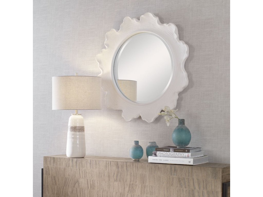 Sea Coral Round Mirror, White - image 5