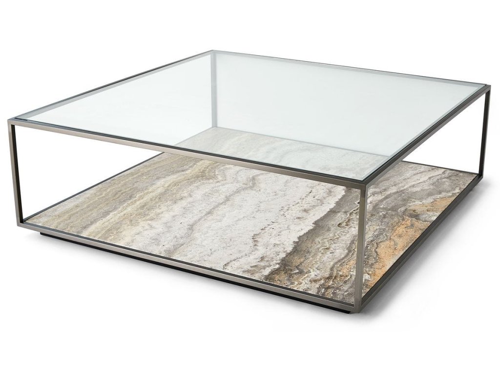 Floating Plane Coffee Table - Travertine/Bronze, 2 Cartons - main image
