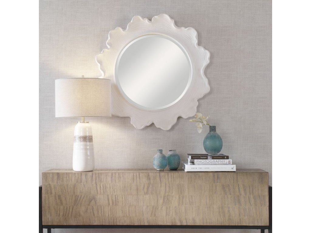 Sea Coral Round Mirror, White - image 6