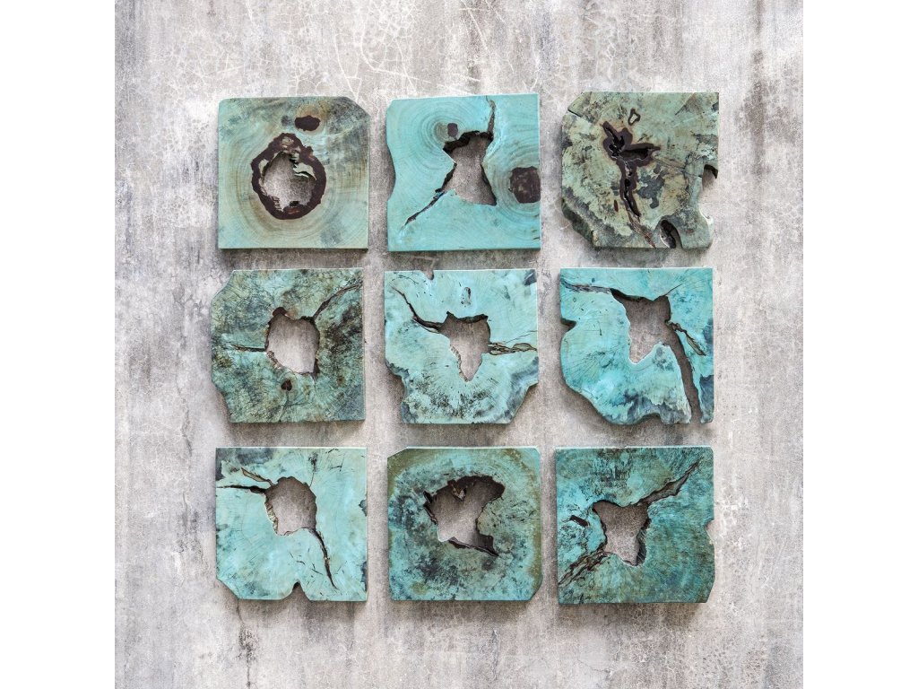 Bahati Wood Wall Decor, Blue, S/9 - image 1