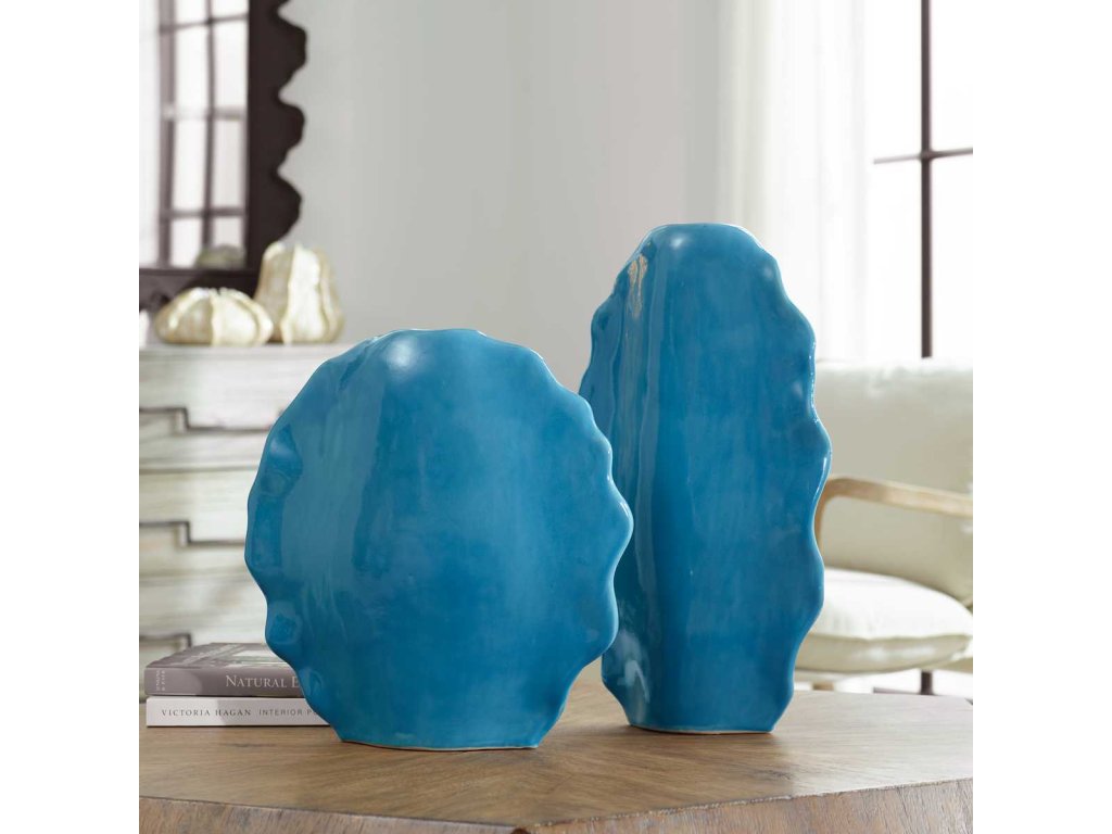 Ruffled Feathers Vases, Blue, S/2 - image 4