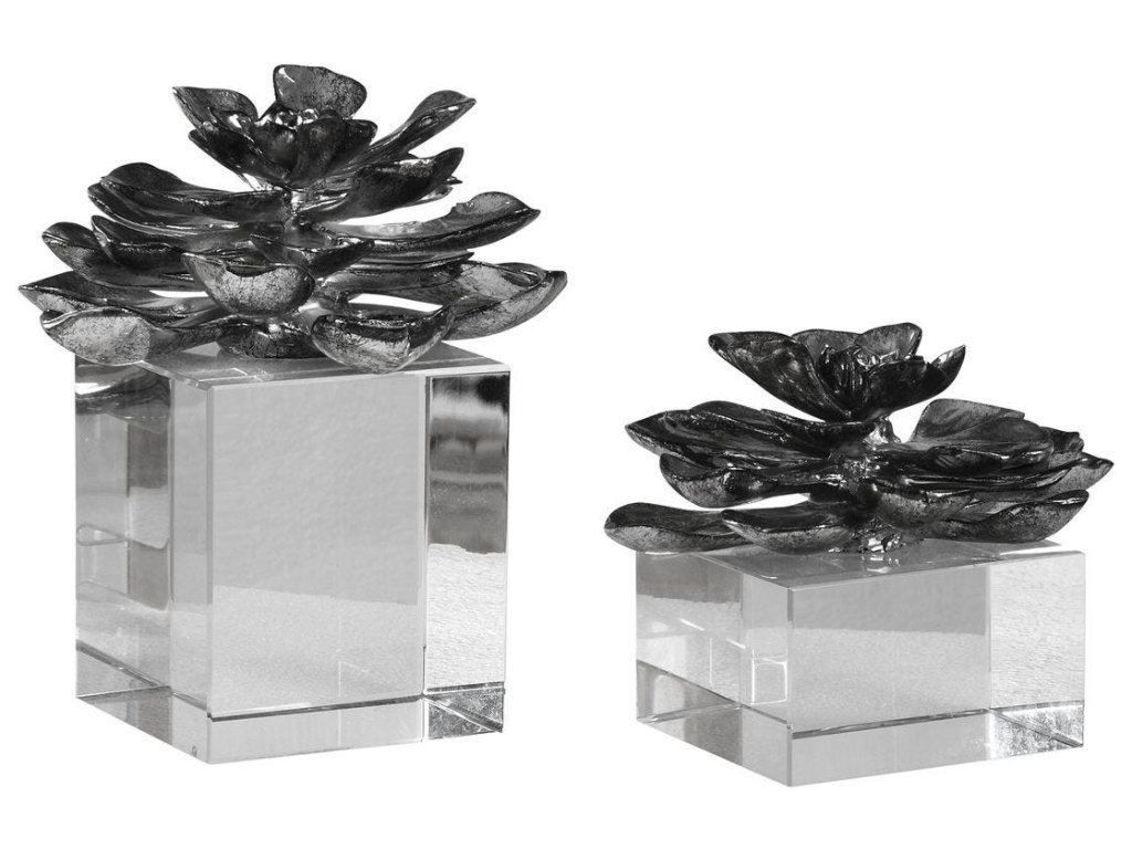 Indian Lotus Sculptures, S/2 - image 2