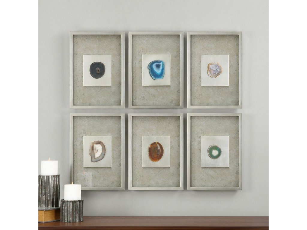 Agate Stone Silver Shadow Box, S/6 - image 1