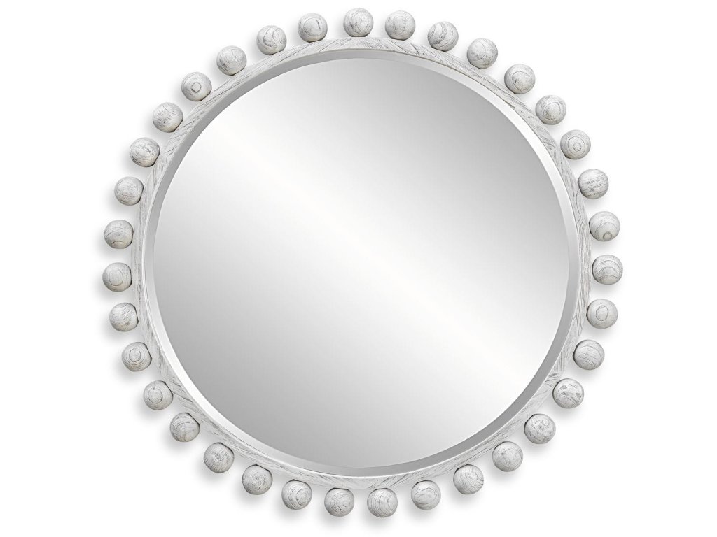 Cyra Wood Round Mirror, Aged Ivory - main image