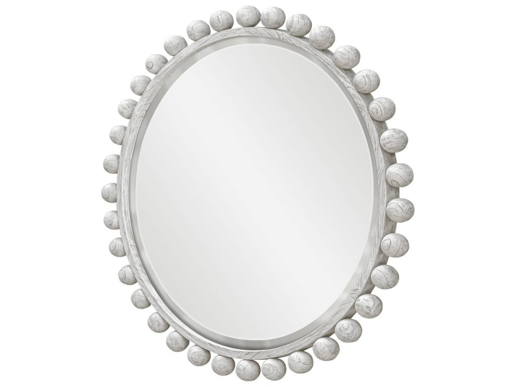 Cyra Wood Round Mirror, Aged Ivory - image 2