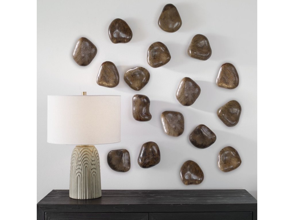 Pebbles Wood Wall Decor, Walnut, S/9 - image 4