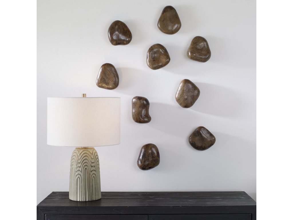 Pebbles Wood Wall Decor, Walnut, S/9 - image 1