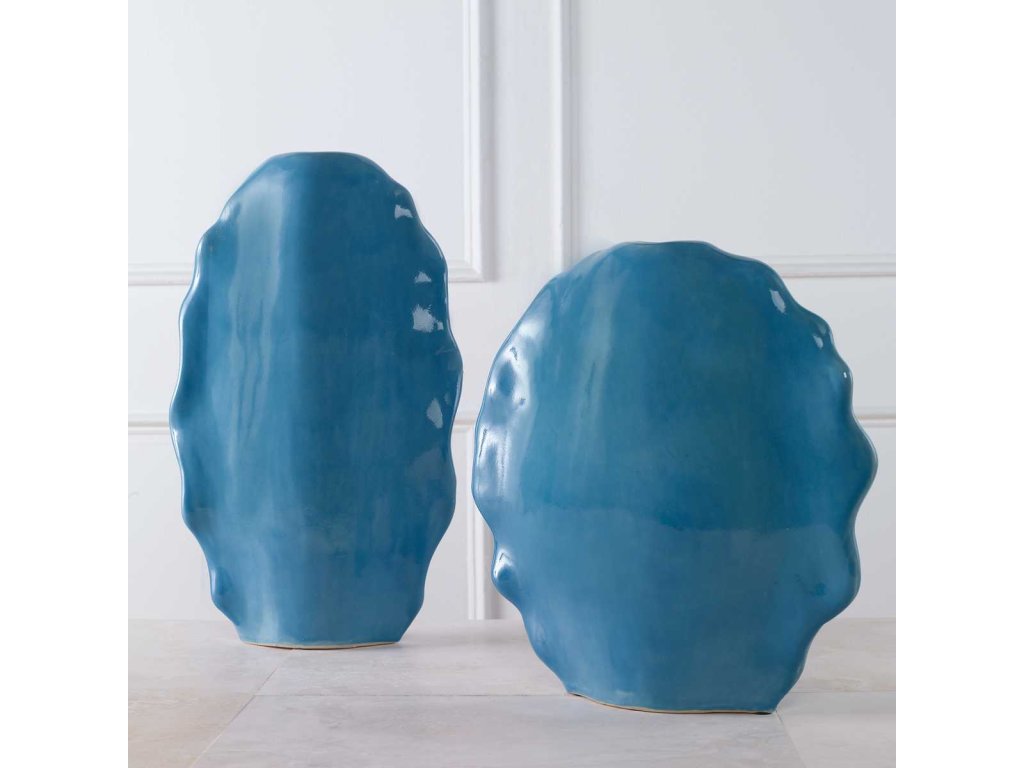 Ruffled Feathers Vases, Blue, S/2 - image 6