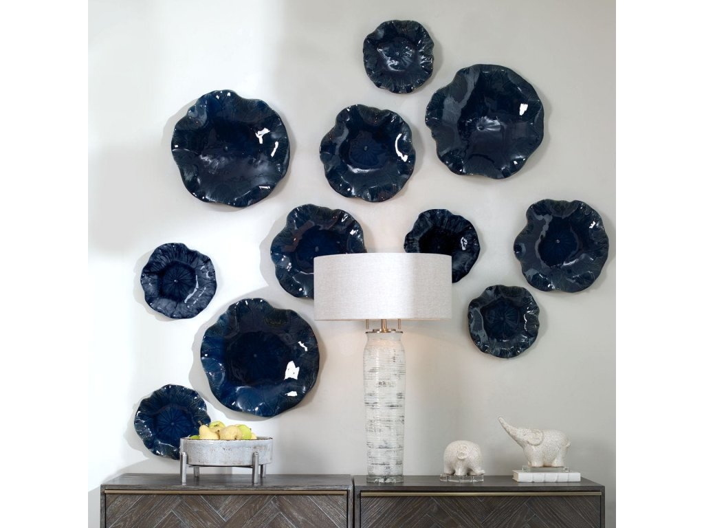 Abella Ceramic Outdoor Wall Decor, Cobalt, S/3 - image 1