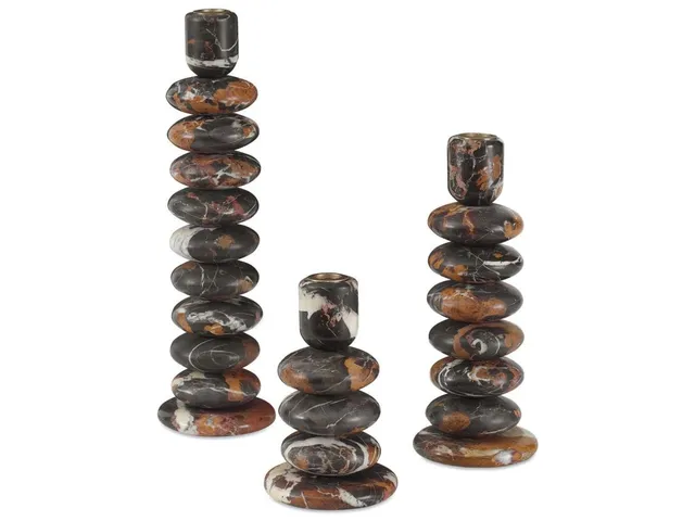 Washed Stones Candleholders, S/3