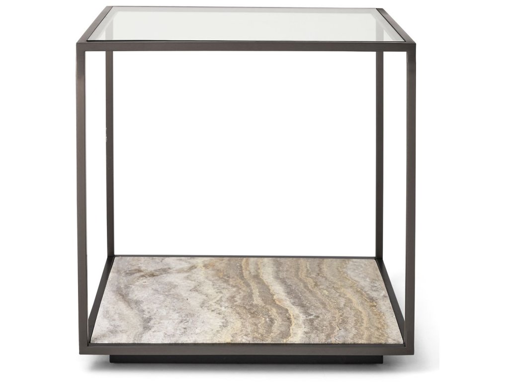 Floating Plane End Table - Travertine/Bronze - main image