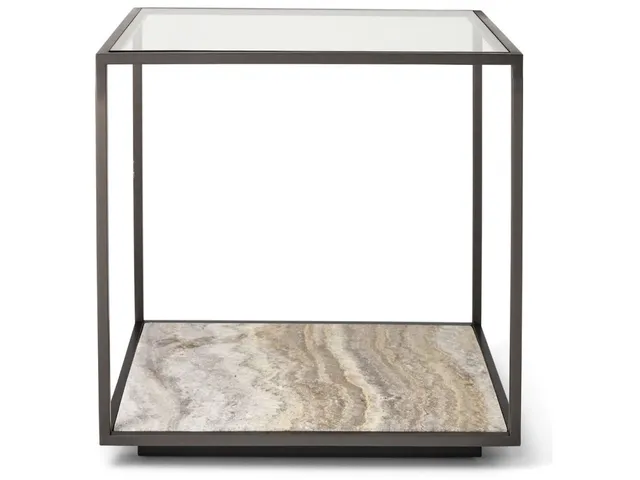 Floating Plane End Table - Travertine/Bronze