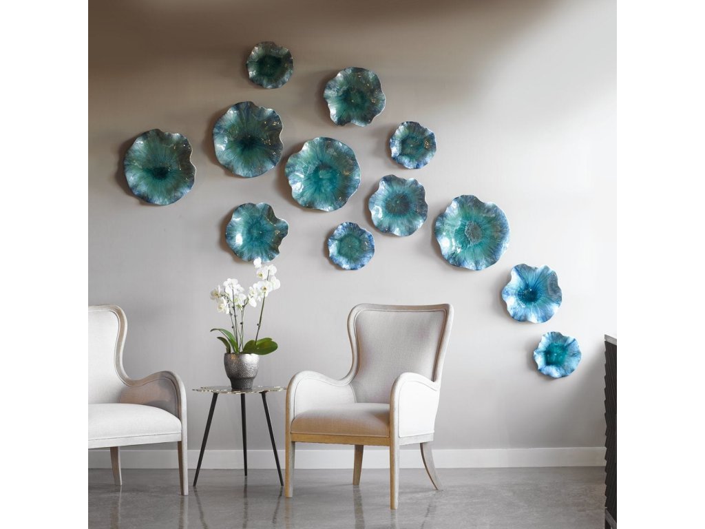 Abella Ceramic Outdoor Wall Decor, Aqua, S/3 - image 1