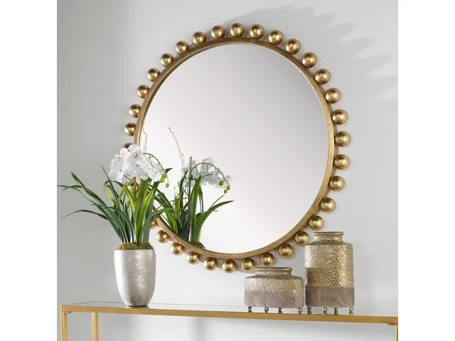 Cyra Round Mirror, Gold - Alternative View