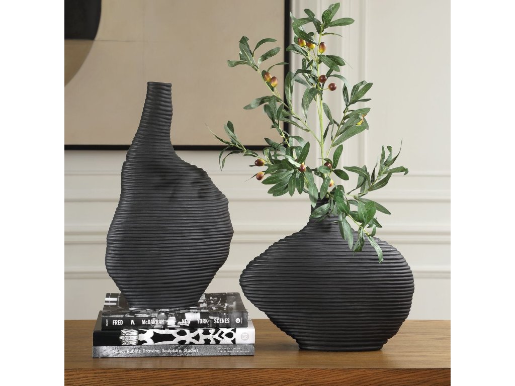 Duostacked Vases, Black, S/2 - image 1
