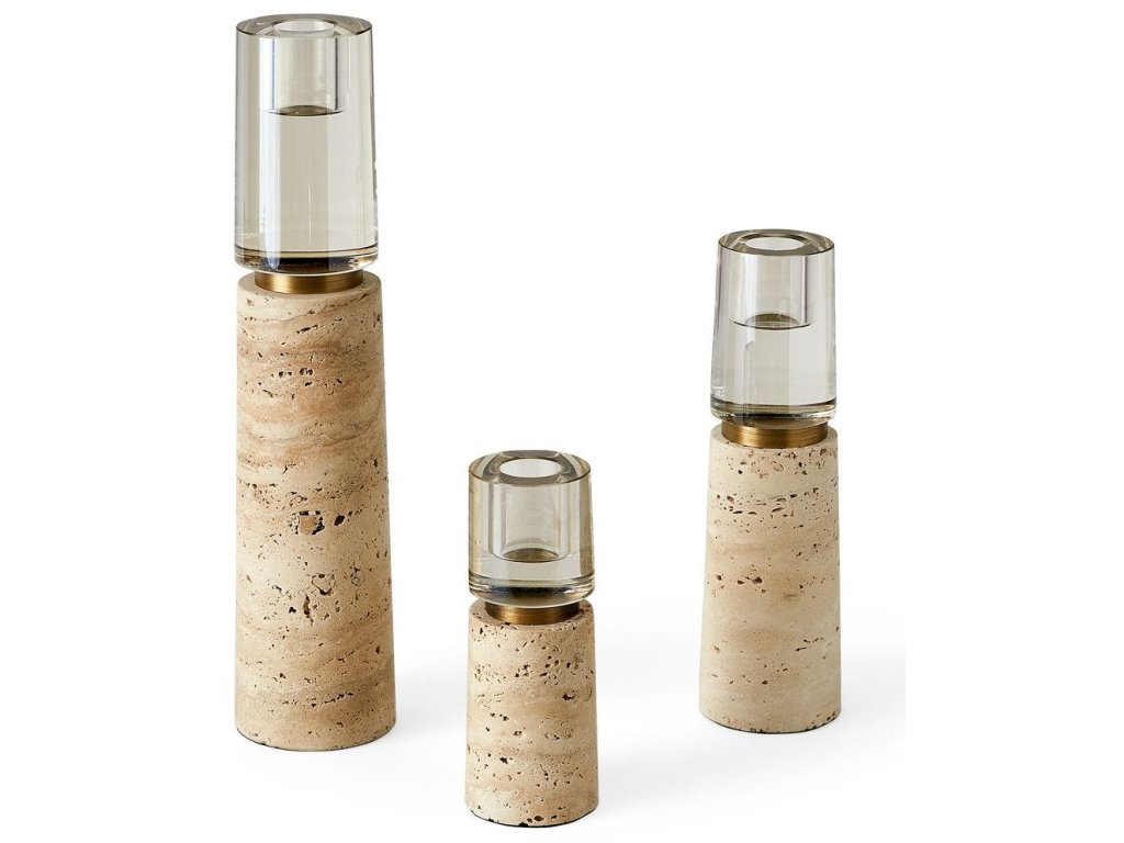 Optic Candleholders - Travertine, S/3 - image 4