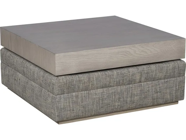 Boyden Leather Ottoman with Wood Top