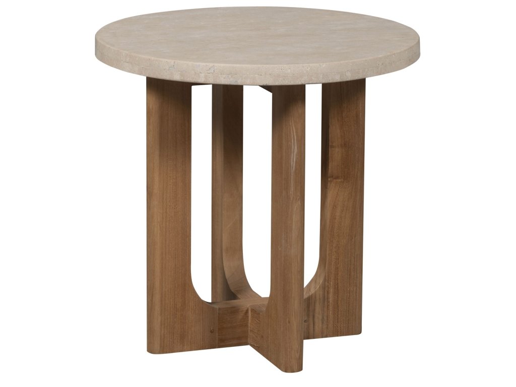 Bliss Outdoor End Table- Wood & Travertine - image 1