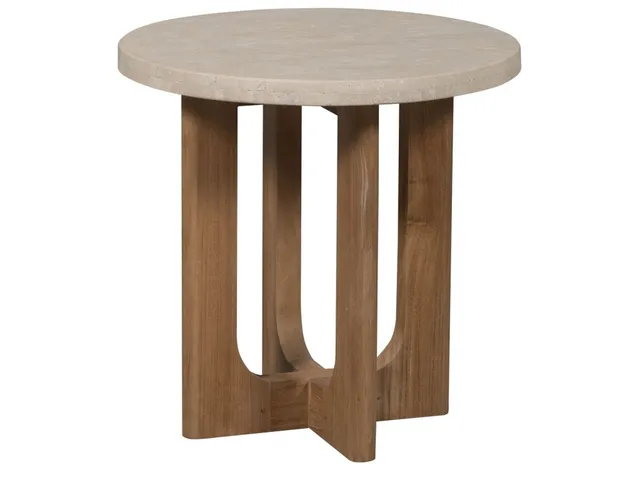Bliss Outdoor End Table- Wood & Travertine - Alternative View