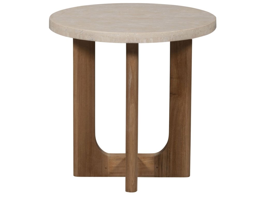 Bliss Outdoor End Table- Wood & Travertine - main image