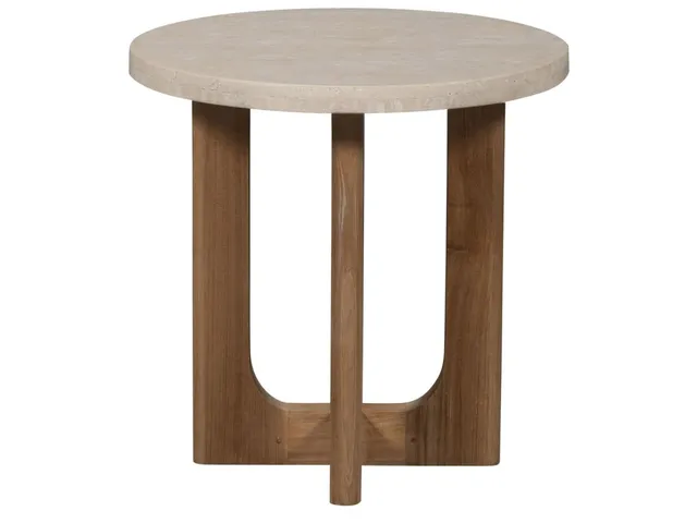 Bliss Outdoor End Table- Wood & Travertine