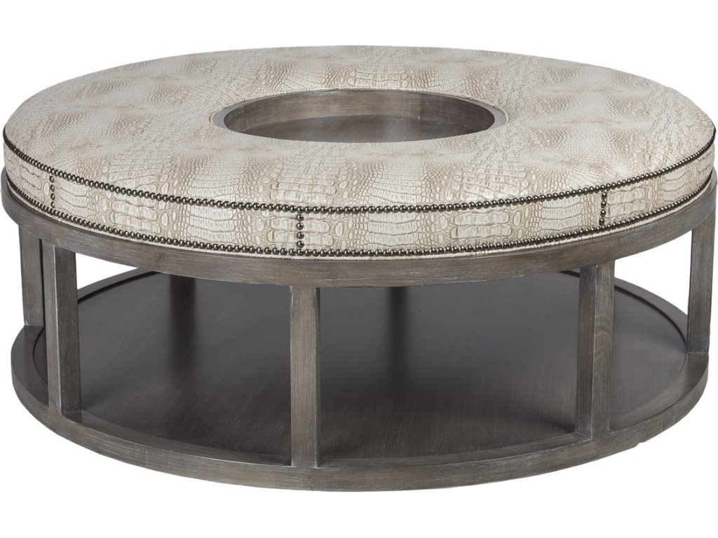 Wayland Round Wood Ottoman - image 1