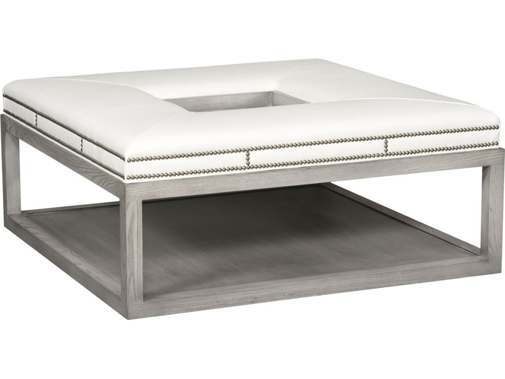 Wayland Leather Square Wood Ottoman - image 1