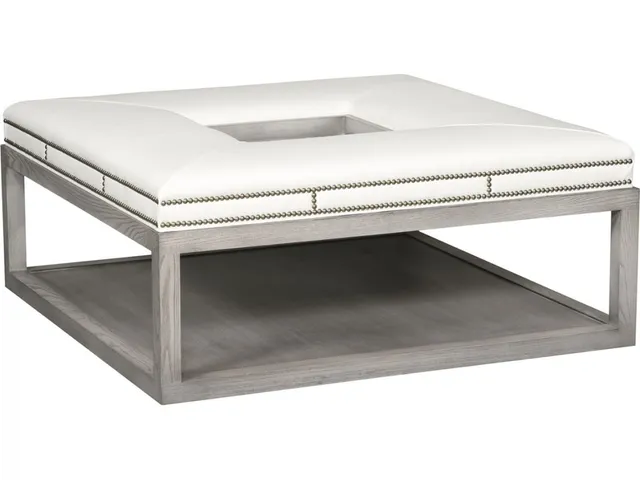 Wayland Leather Square Wood Ottoman - Alternative View