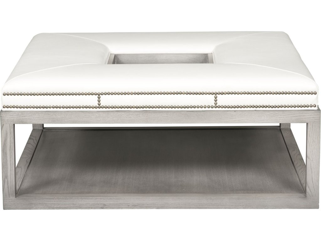 Wayland Leather Square Wood Ottoman - main image