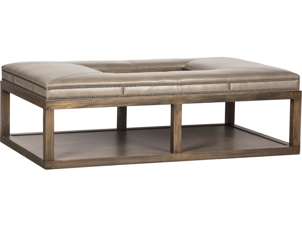Wayland Leather Large Rectangular Wood Ottoman - image 1