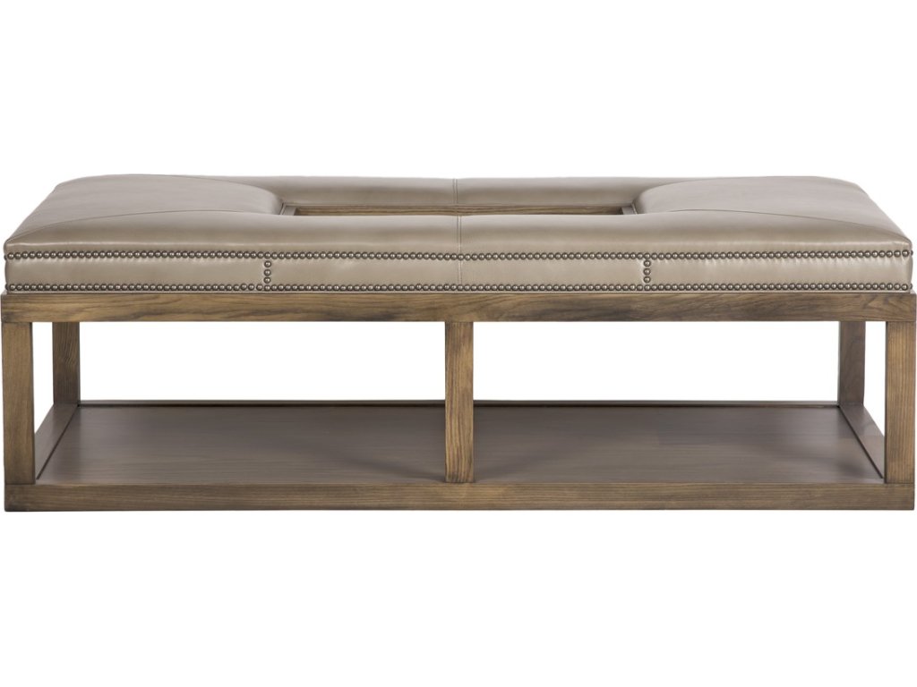 Wayland Leather Large Rectangular Wood Ottoman - main image