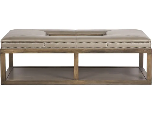 Wayland Leather Large Rectangular Wood Ottoman