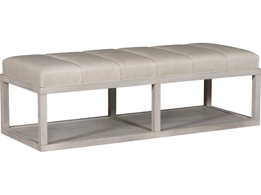 Wayland Leather Thin Rectangular Wood Ottoman - image 1