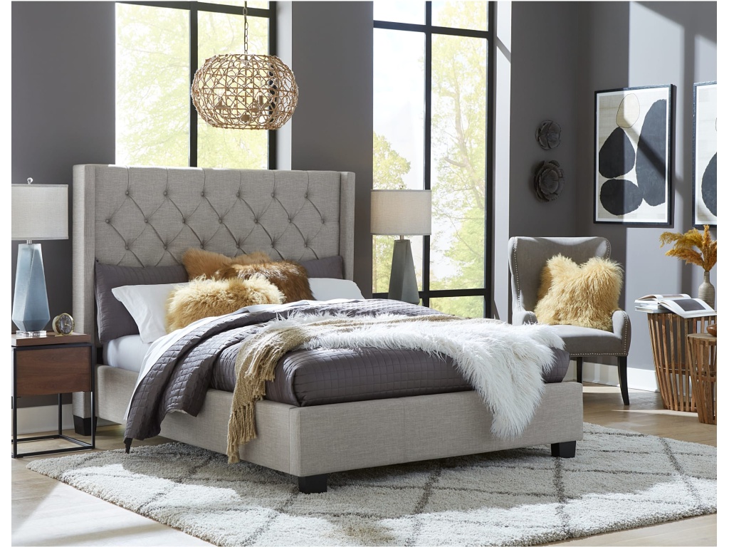 Verona Upholstered Platform Bed in Speckled Grey - image 1