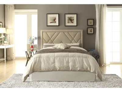 Vienne Nailhead Patterned Upholstered Headboard in Powder