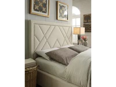 Vienne Nailhead Patterned Upholstered Headboard in Powder