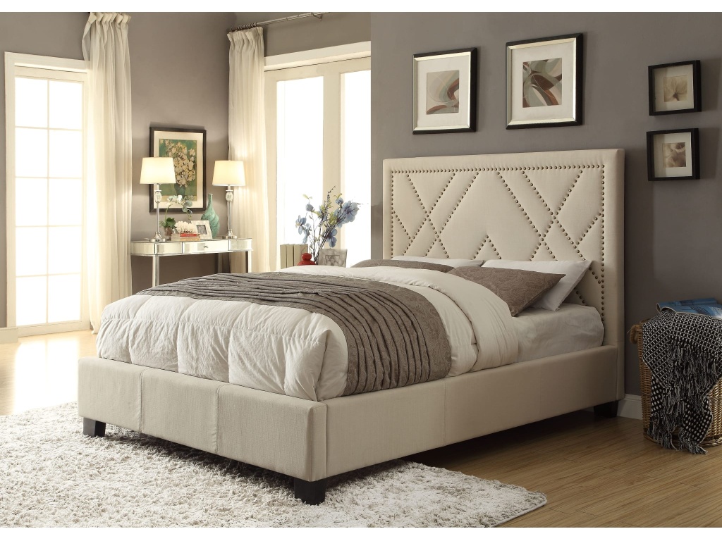 Vienne Nailhead Upholstered Platform Bed in Powder - image 1