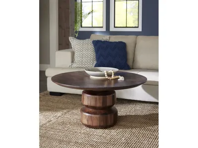 Virton Solid Wood Round Coffee Table in Smoked Brown